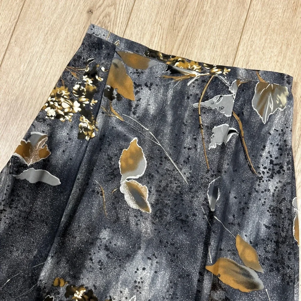 y2k N Touch Vintage Gray Floral Midi Skirt A-Line Abstract‎ Print USA small 26'